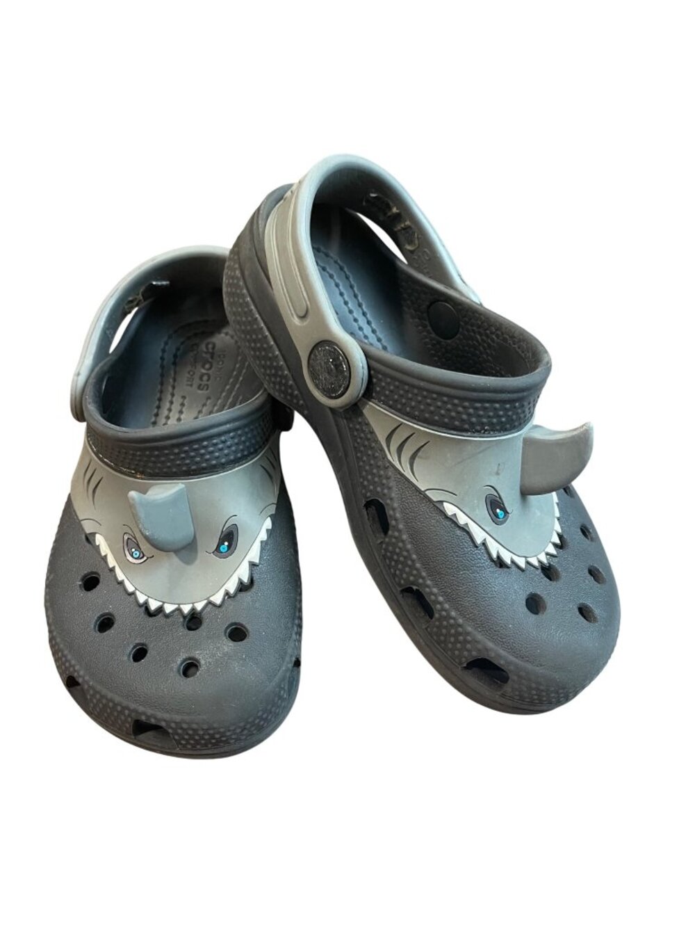 Crocs Fun Lab Classic AM Shark Clog Toddler Size 10 Black Gray Fin Waterproof